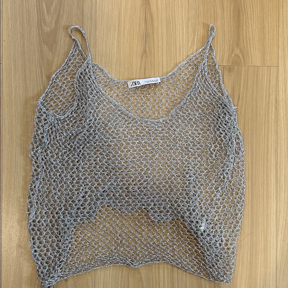 Zara Metallic Silver Women Camisole